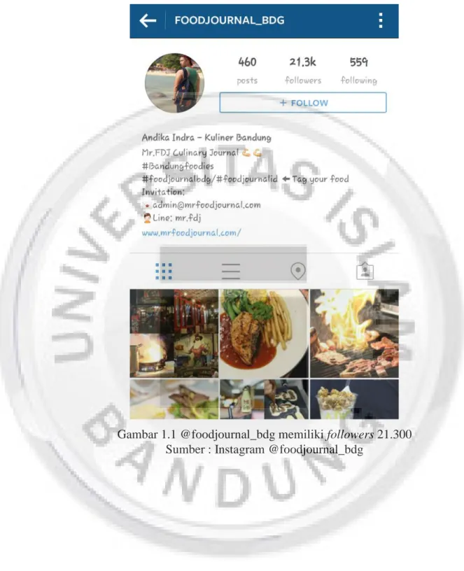Gambar 1.1 @foodjournal_bdg memiliki followers 21.300  Sumber : Instagram @foodjournal_bdg 
