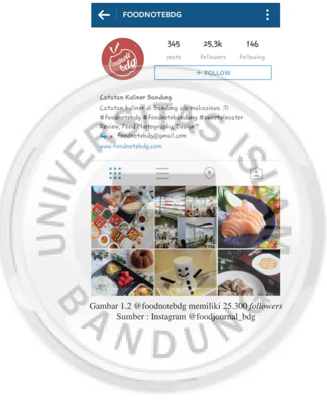 Gambar 1.2 @foodnotebdg memiliki 25.300 followers   Sumber : Instagram @foodjournal_bdg 