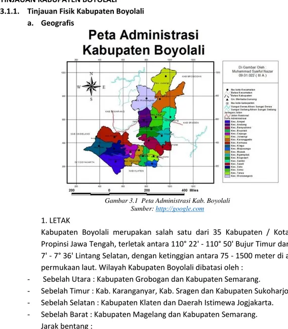 Gambar 3.1  Peta Administrasi Kab. Boyolali  Sumber: http://google.com  
