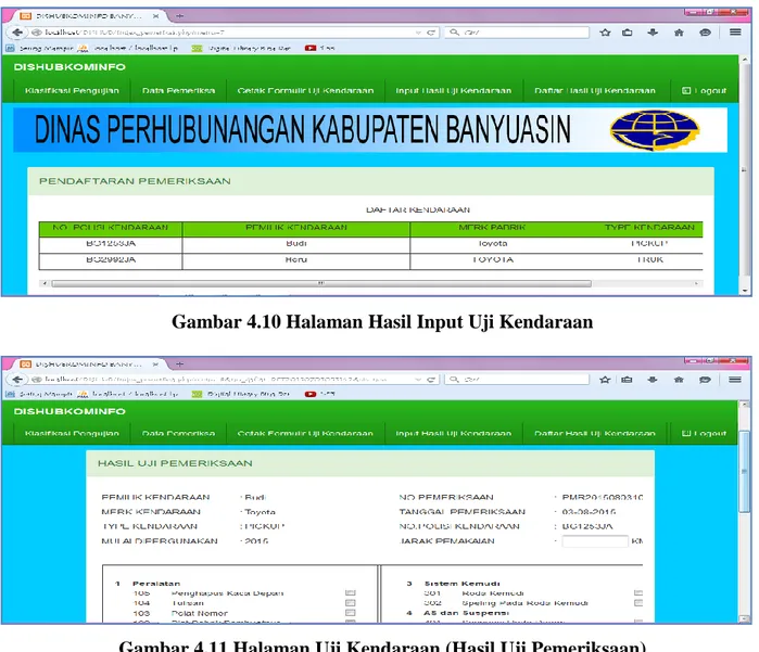 Gambar 4.10 Halaman Hasil Input Uji Kendaraan 