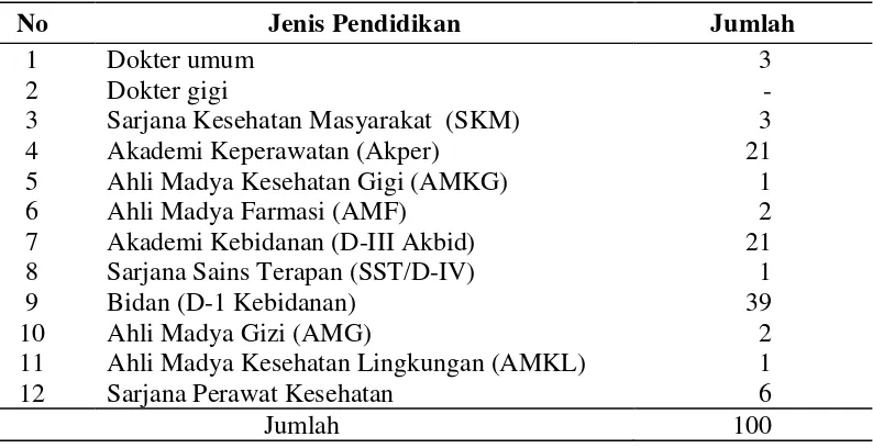 Tabel 4.2.  Jumlah Tenaga Kesehatan di Wilayah Kerja Puskesmas Kejuruan Muda Kabupaten Aceh Tamiang Tahun 2013 
