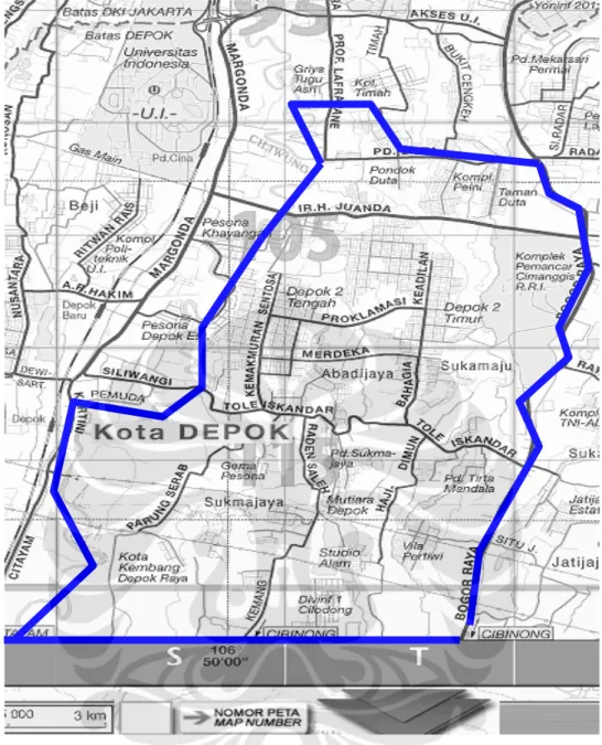 Gambar 2.1 Peta Kecamatan Sukmajaya tahun 2000  Sumber : Peta Jabodetabek tahun 2000 