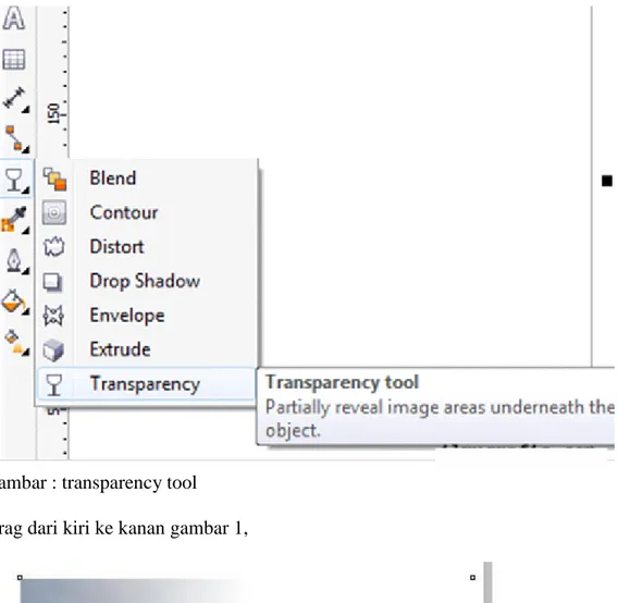 gambar : transparency tool   drag dari kiri ke kanan gambar 1, 