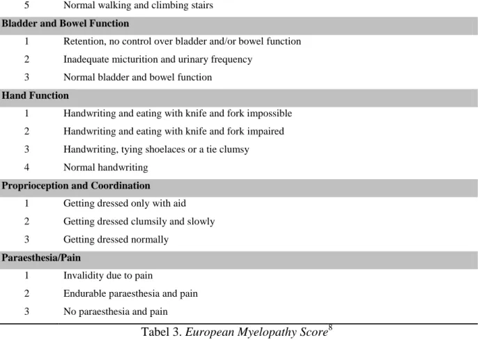 Tabel 3. European Myelopathy Score 8 