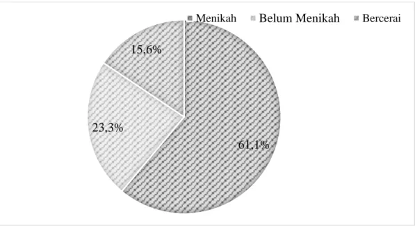 Gambar 8. Diagram pie status perkawinan penderita tuberkulosis paru di Wilayah  Kerja Puskesmas Amplas Kota Medan Tahun 2019 