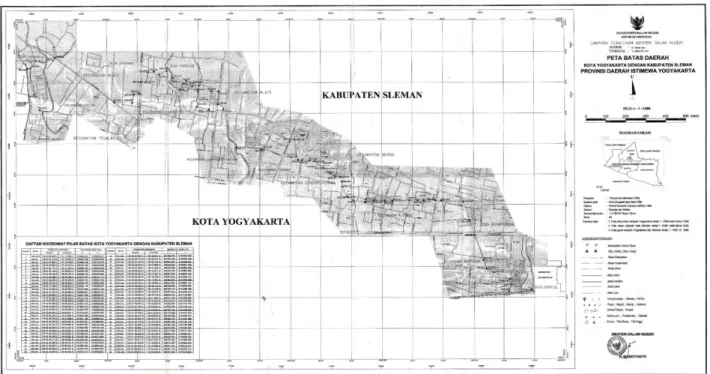 Gambar 1. Peta Batas Daerah Kota Yogyakarta dan Kabupaten Sleman (Kemdagri, 2007) 