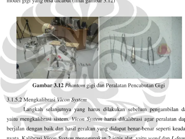 Gambar 3.12 Phantom  gigi dan Peralatan Pencabutan Gigi 3.1.5.2 Mengkalibrasi  Vicon System