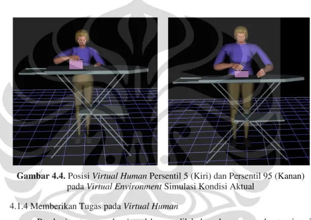 Gambar 4.4. Posisi Virtual Human Persentil 5 (Kiri) dan Persentil 95 (Kanan)  pada Virtual Environment Simulasi Kondisi Aktual 