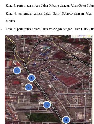 Gambar 4.3 Zona-zona titik crowde pada Jalan Gatot Subroto Medan Sumber: Dokumen Peneliti (Oktober 2013) 