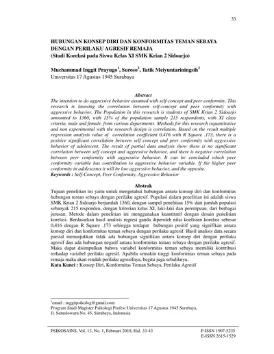 HUBUNGAN KONSEP DIRI DAN KONFORMITAS TEMAN SEBAYA DENGAN PERILAKU ...
