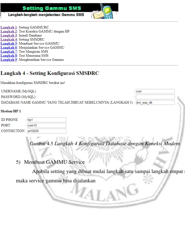Gambar 4.5  Langkah 4 Konfigurasi Database dengan Koneksi Modem 