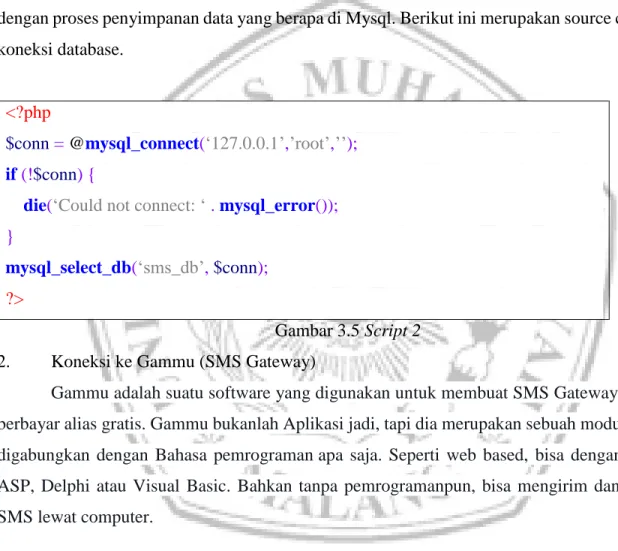 Gambar 3.5 Script 2  2.  Koneksi ke Gammu (SMS Gateway) 