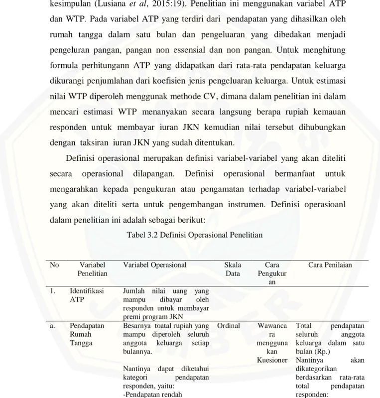 Tabel 3.2 Definisi Operasional Penelitian 1 