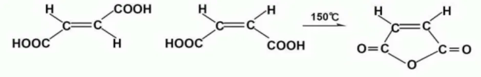 Gambar   4.6 Isomer geometri asam maleat (bentuk cis) mempunyai dua  gugus   karboksil   yang   dekat,   dan   mudah   melepas   air   menjadi   anhidrida  (anhidrida maleat).