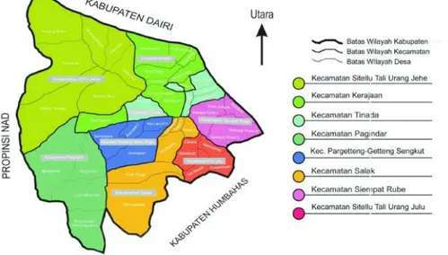 Gambar 3.1: Peta Administrasi Wilayah Kabupaten Pakpak Bharat  (Sumber: Badan Pusat Statistik Kabupaten Pakpak Bharat Tahun 2010) 