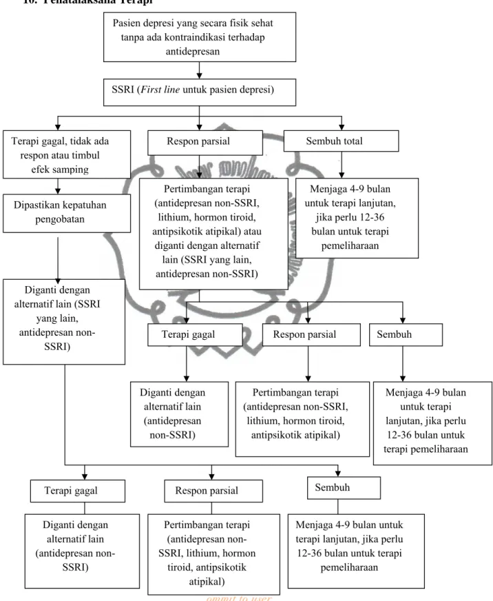 Gambar 1. Algoritma terapi untuk depresi tanpa komplikasi (Teter et al., 2007) Pasien depresi yang secara fisik sehat 