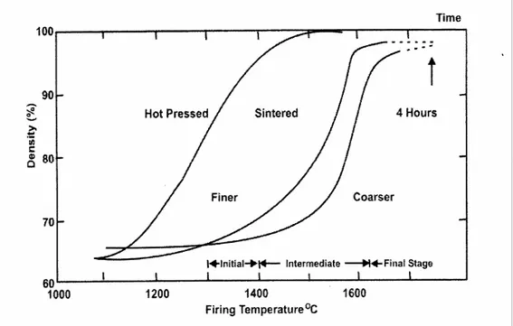 Gambar 2-1 : Kelakuan Pemadatan Bubuk Alumina Didoping Magnesia ( Reed, 1995 ). 