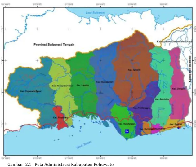 Gambar  2.1 : Peta Administrasi Kabupaten Pohuwato  Sumber : RTRW Kab.Pohuwato 2012-2032 