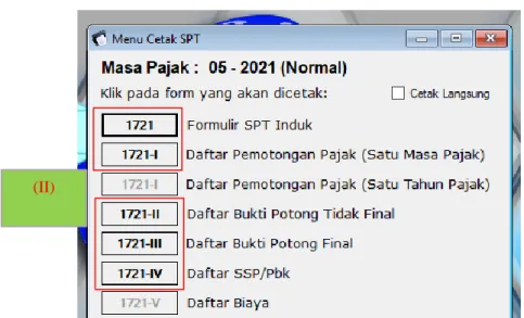 Gambar 3.66   Menu Cetak SPT       (II)     (I) 
