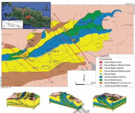 Gambar 3.  Titik  lokasi  pengambilan  sampel  berdasarkan  peta  geologi  daerah  Padalarang  Geological  Research  Group-ITB (2009) dalam Laboratorium Geologi Dinamik (2011).