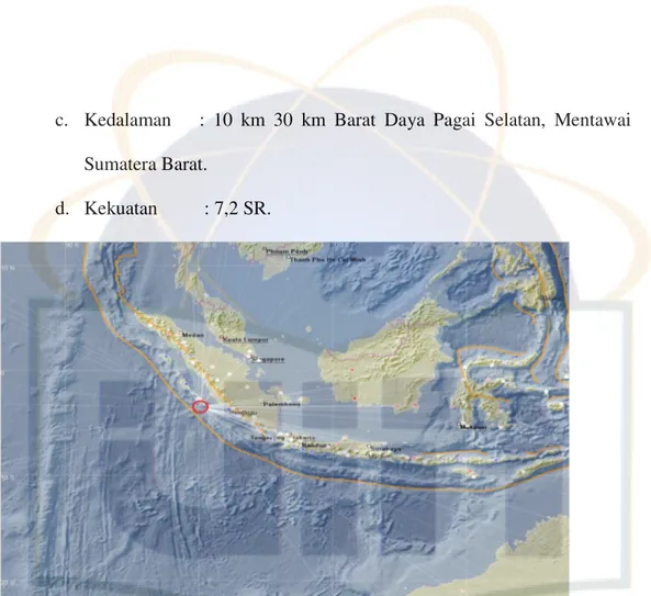 Gambar 1.1 Peta lokasi epicenter gempa mentawai Sumatera barat. 