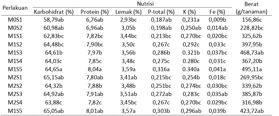 Tabel 10. Kandungan nutrisi dan berat buah jagung 