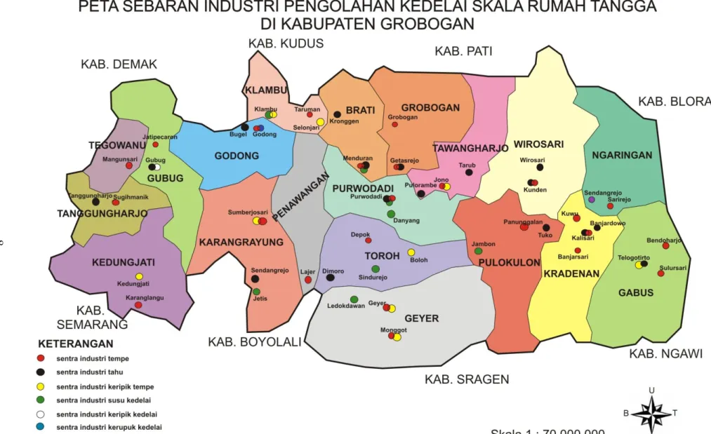 Gambar 1. Peta Sebaran Industri Pengolahan Kedelai Skala Rumah Tangga di Kabupaten Grobogan 