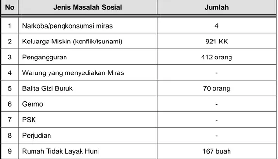 Tabel 2. Data Masalah Sosial  Gampong  Keude Simpang Jalan Seunuddon Tahun 2007 