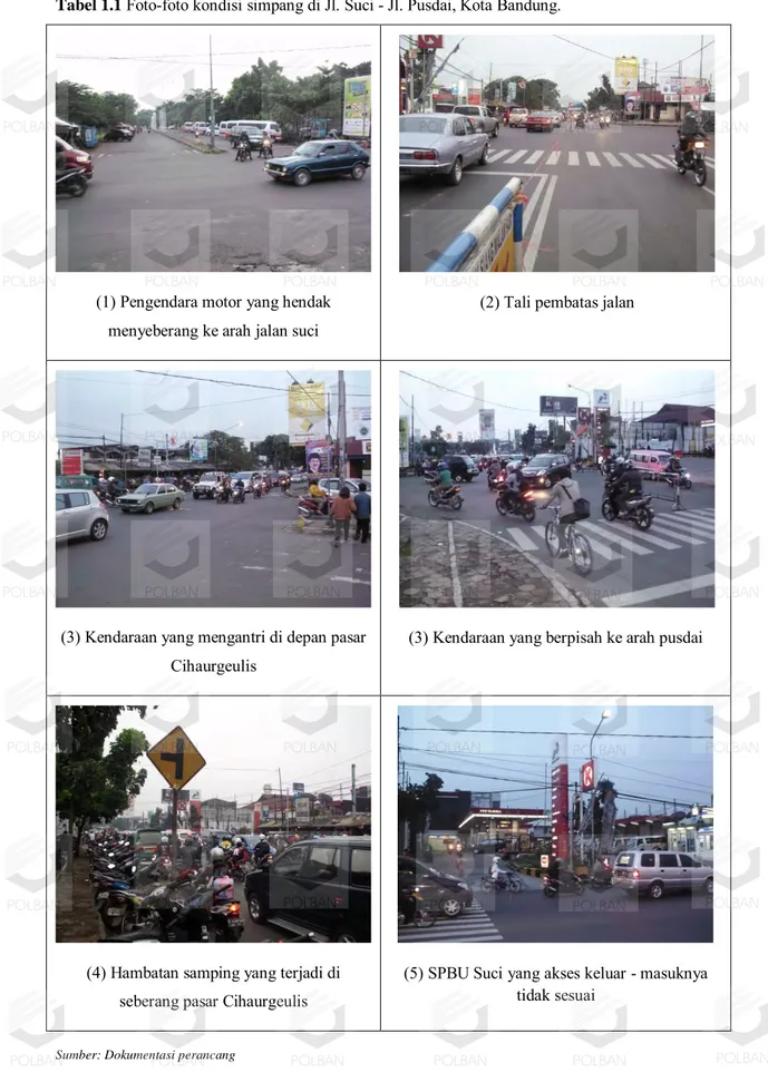 Tabel 1.1  Foto-foto kondisi simpang di Jl. Suci - Jl. Pusdai, Kota Bandung. 