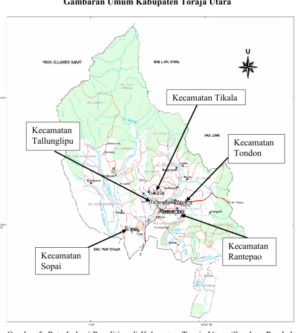Gambar 5  Peta Lokasi Penelitian di Kabupaten Toraja Utara (Sumber: Pemkab      Toraja Utara 2010) 