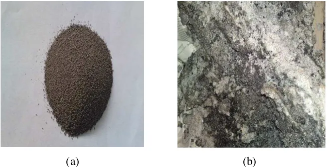 Gambar 2.7 (a) Bottom ash sesudah di grinding, (b) Bottom ash sebelum  