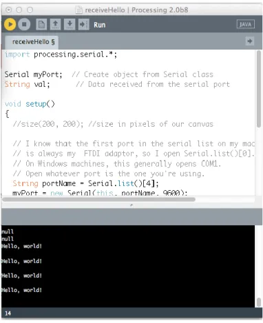 Gambar 5.4 tampilan konsol Processing setelah menerima data dari  Arduino  