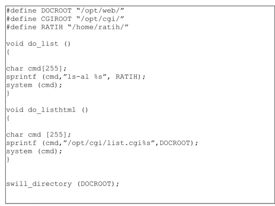 Gambar 14. Menjalankan swill_directory() pada terminal #define DOCROOT “/opt/web/” 