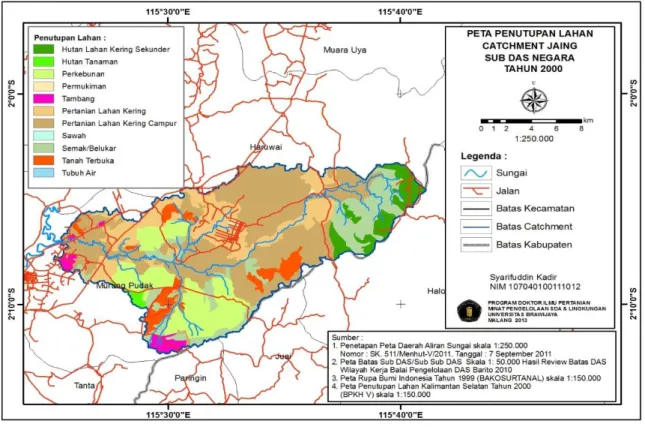 Gambar 3. Penutupan dan penggunaan lahan tahun 2000 di catchment area Jaing. 