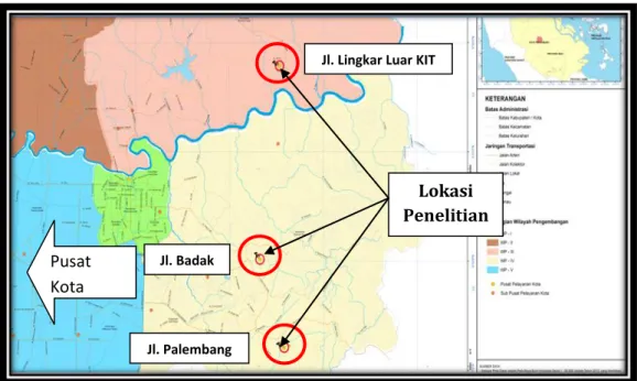 Gambar 2. Peta lokasi rencana pemindahan pusat perkantoran Kota Pekanbaru  (Sumber : RTRW Kota Pekanbaru, 2012) 