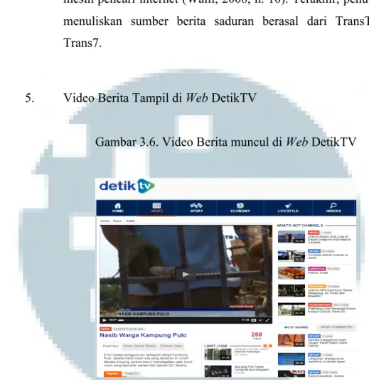 Gambar 3.6. Video Berita muncul di Web DetikTV 