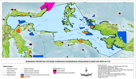Gambar 7. Peta Sebaran Prioritas Kawasan Konservasi Perairan di WPPNRI 715Sumber: Direktorat Konservasi dan dan Keanekaragaman Hayati Laut, DJPRL
