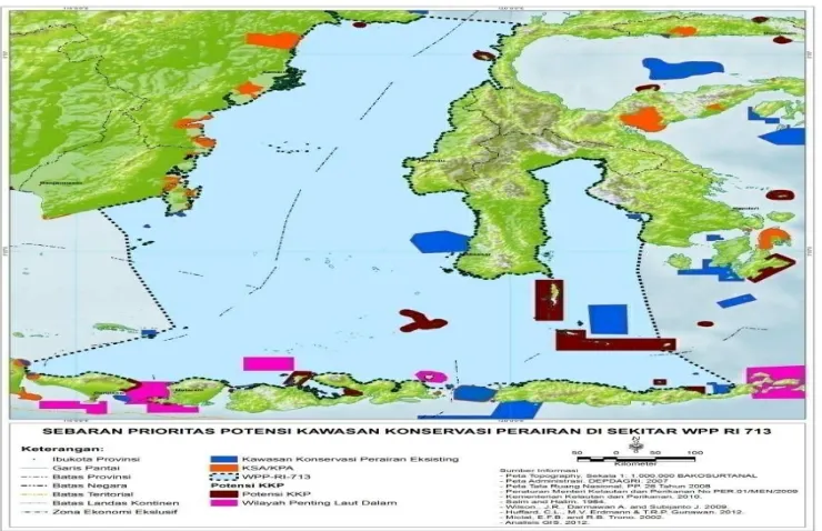 Gambar 7. Peta Sebaran Prioritas Potensi Kawasan Konservasi perairan di WPPNRI 713Sumber: Direktorat Konservasi dan Keanekaragaman Hayati Laut, DJPRL