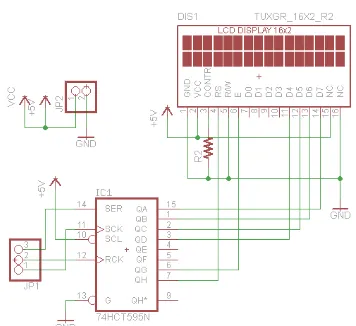 Gambar 6. Perancangan Rangkaian Shift Register LCD Display 16 x 2 