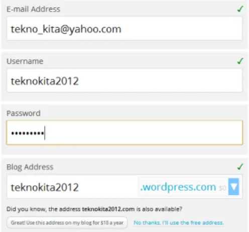 Gambar 6 - Tampilan Form Pendaftaran pada WordPress.com. 