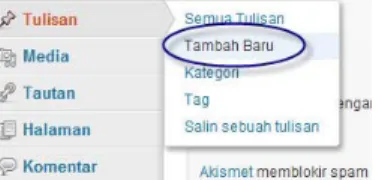 Gambar 22 - Tampilan Menu Tulisan (Post) pada WordPress. 