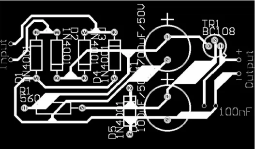 Gambar 4. Jalur pengawatan pada PCB Rangkaian Power Supply