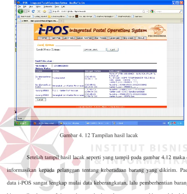 Gambar 4. 12 Tampilan hasil lacak 