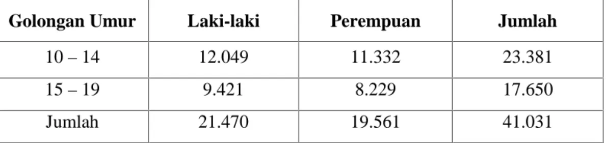Tabel 1.2 : Populasi Remaja Menurut Golongan Umur dan Jenis Kelamin di Kabupaten Karimun 2012