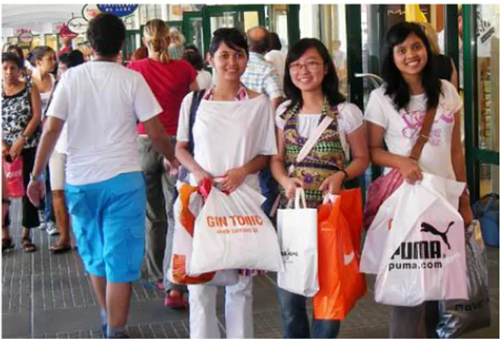 Gambar 2.1. Mahasiswa dengan Banyak Tas Belanja di  Tangannya 