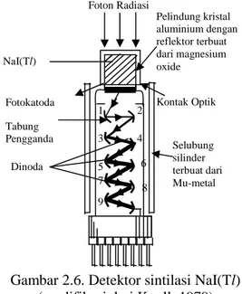 Gambar 2.6. Detektor sintilasi NaI(Tl)  (modifikasi dari Knoll, 1979) 