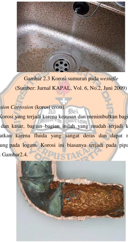 Gambar 2.3 Korosi sumuran pada westafle  (Sumber: Jurnal KAPAL, Vol. 6, No.2, Juni 2009) 