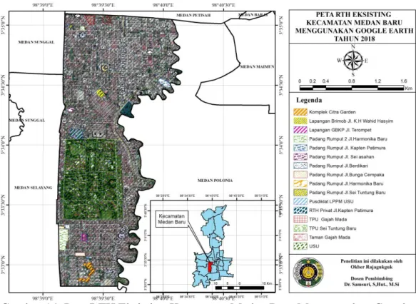 Gambar 14. Peta RTH Eksisting Kecamatan Medan Baru Menggunakan Google  Earth  Tahun 2018 