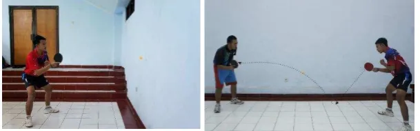 Gambar. 3. a). 4. Memantulkan bola dengan tembok dan teman 