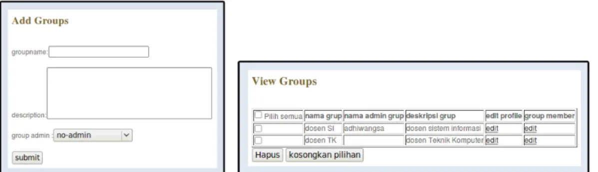 Gambar 9. Form Add Group dan View Groups 